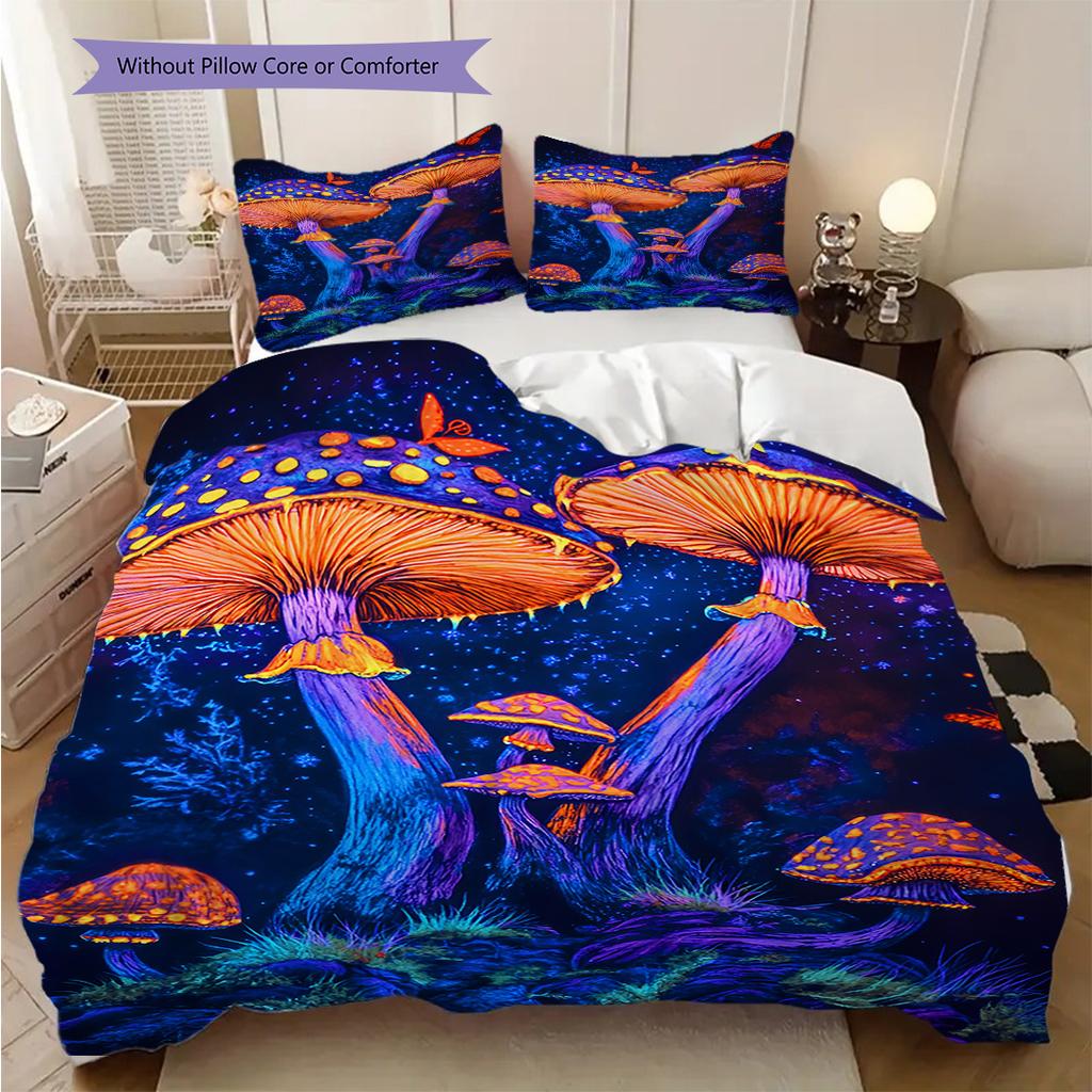 Mushroom Pattern Bedding Quilt Set Quilt Cover Pillowcase Home Decoration Birthday Gift (1 * duvet cover + 2 * pillowcase, without core)