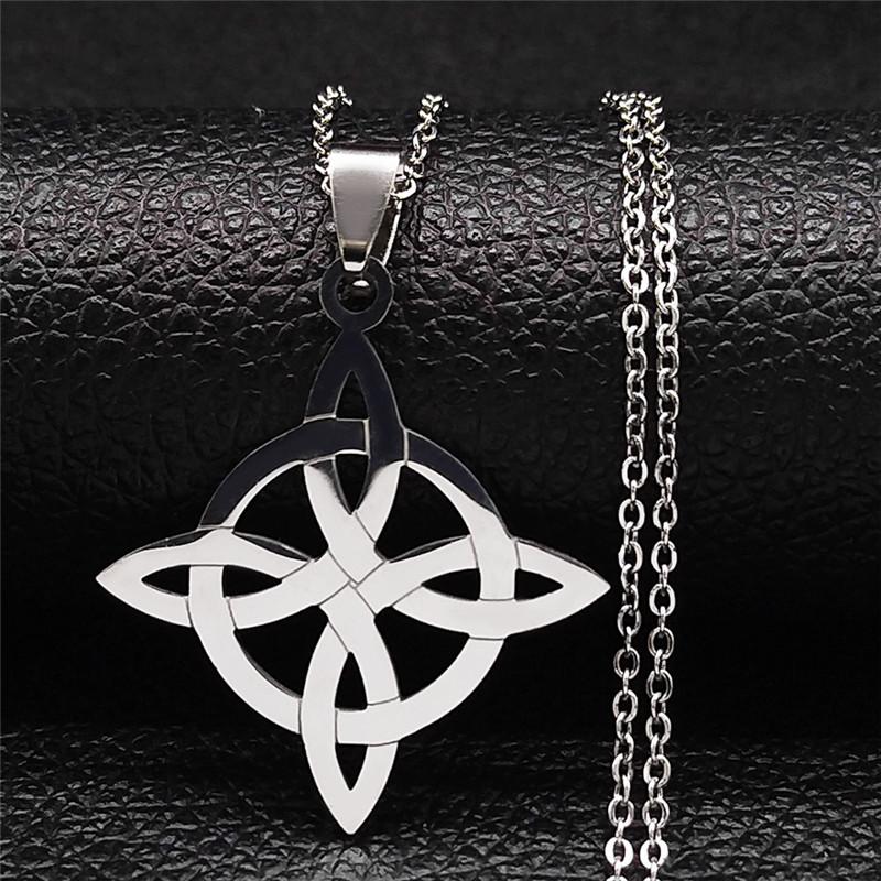 Stainless Steel Celtic Knot Witch Necklace for Men Women Wicca Jewelry Witchcraft Nudo de Bruja N4273