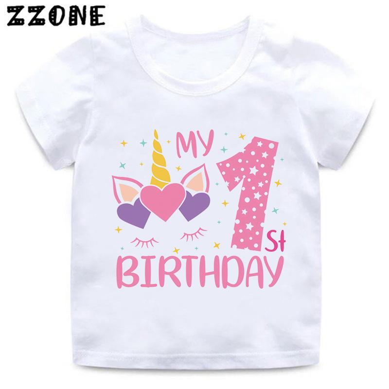 My 1 2 3 4 5 6 7 8 9 Th Years Birthday Unicorn Print Cute Girls Clothes Summer Short Sleeve Kids T Shirt Baby Boys TShirts