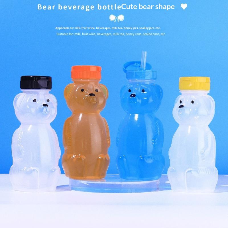 Kreslený hrníček s medvídkem a ohebným brčkem, těsnící, mačkací hrníček, roztomilý mačkací hrníček odolný proti protečení pro miminka