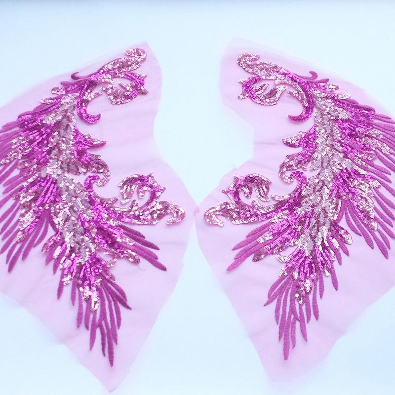 Embroidery Patches Sewing Accessories Feather Sequined Lace Craft Phoenix Tail DIY Sequins Patches