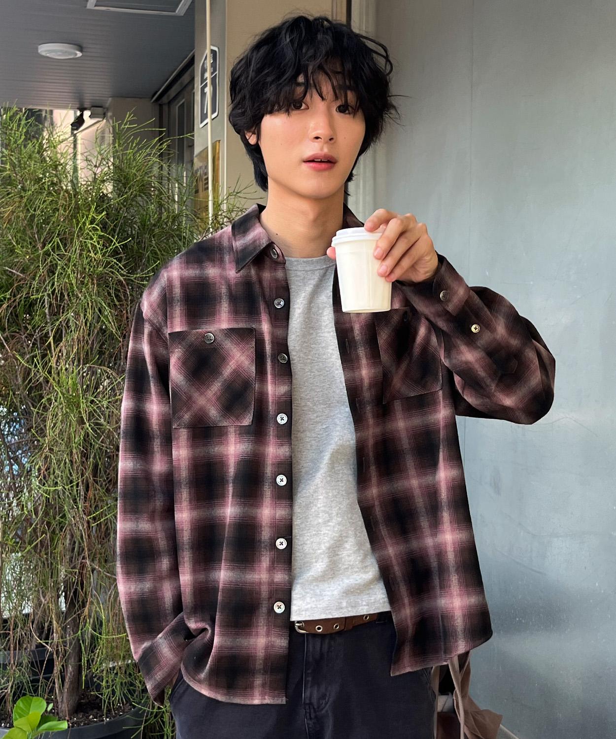 Le Art Two-Pocket Ombre Check Shirt [Pink] Pink/M