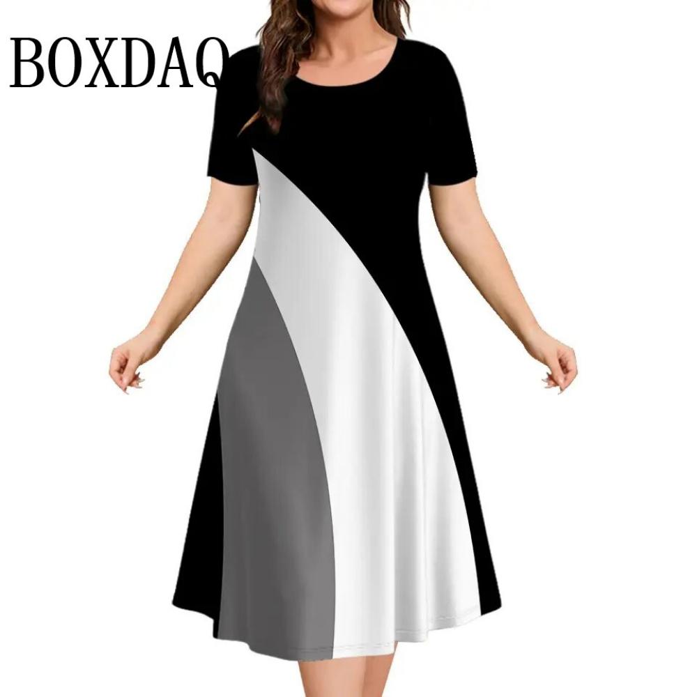 

Women s Dresses Contrast Colors Striped Elegant Casual O-Neck Short Sleeve Fashion Dresses Summer Women s Plus Size Clothing S