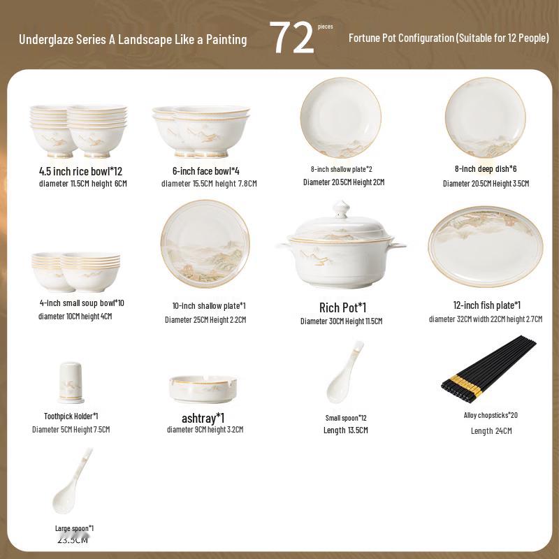 Shangxing Zhishi 72-Piece Chinese Ceramic Dinnerware Set