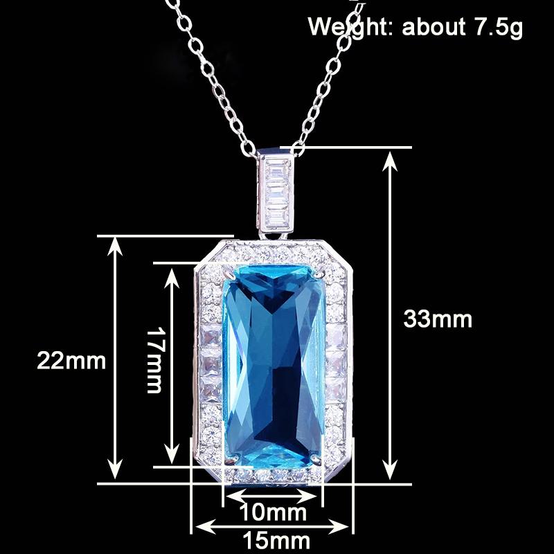 Huitan Geometric Blue Cubic Zirconia Pendant Necklace for Women Luxury Trendy Wedding Neck Accessories Temperament Lady Jewelry