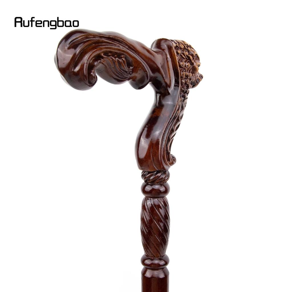 Lion Brown Wooden Fashion Walking Stick Decorative Vampire Cospaly Party Wood Walking Cane Halloween Mace Wand Crosier 93cm