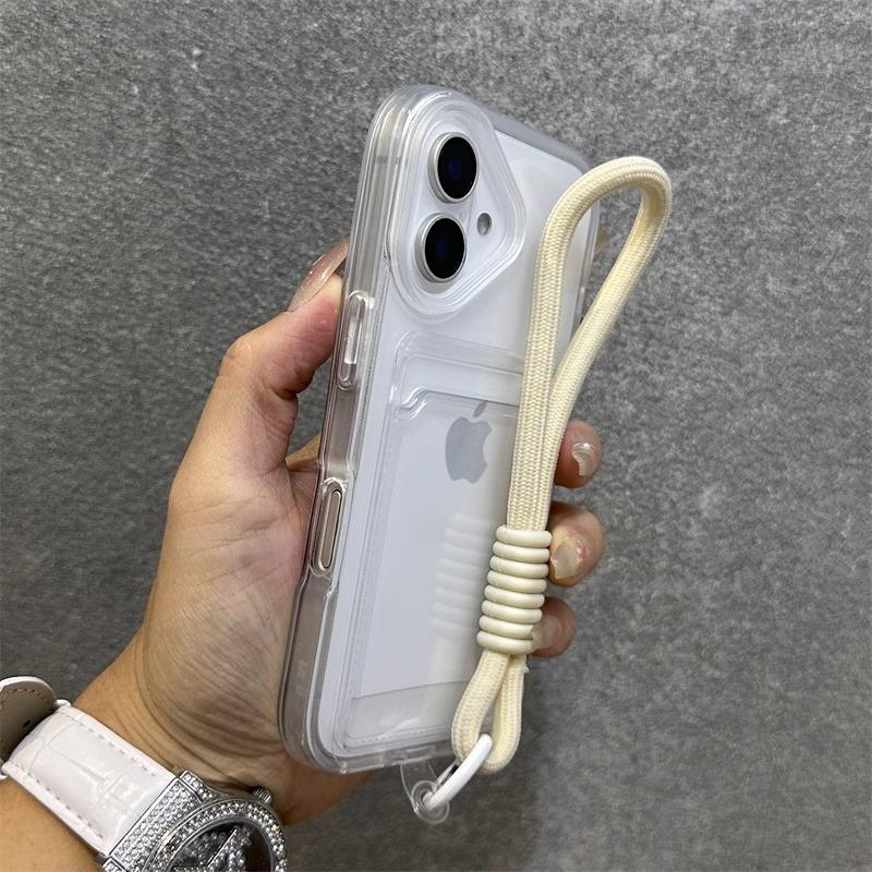 Card Holder Bag Wrist Strap Transparent Case for iPhone 16 15 14 17 Pro Max Plus 17 Air 11 12 13 Wallet Lanyard Candy Cover