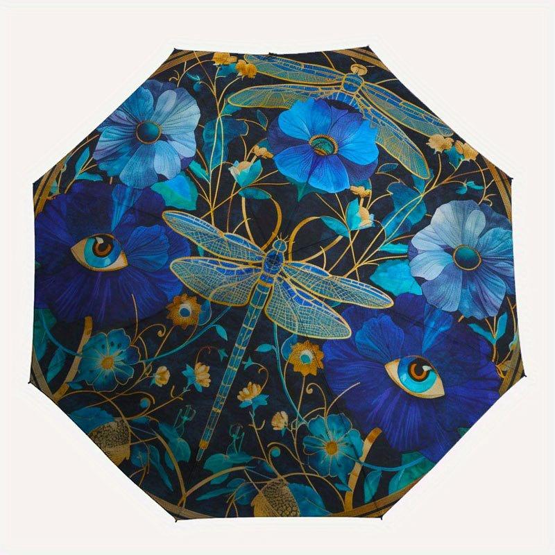 Blue Floral Dragonfly Tapestry: Bohemian Wall Hanging for Bedroom DecorUmbrella with Cute Design, Portable 3-Fold Compact Umbrella for Men & Women, Va