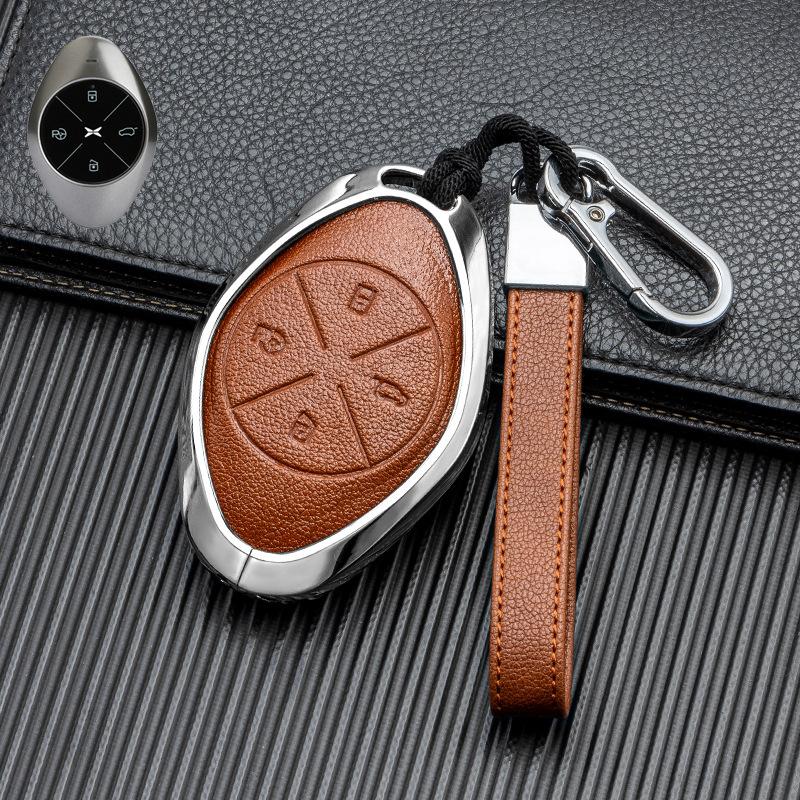 Signal Unobstructed, Suitable for Xiaopeng P7 G9 G3 P5 Metal All-inclusive Double-sided Leather Car Key Protective Case