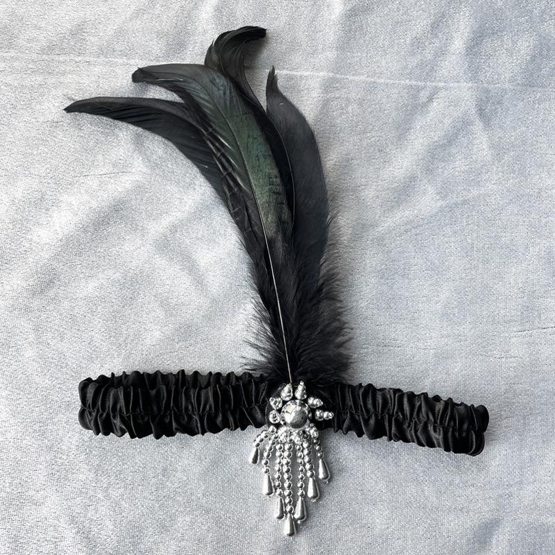 

Women S Black Hair Accessories Beaded Hair Band 1920S Retro Gatsby Single Party Ladies Headwear Dress Up Feather Headband