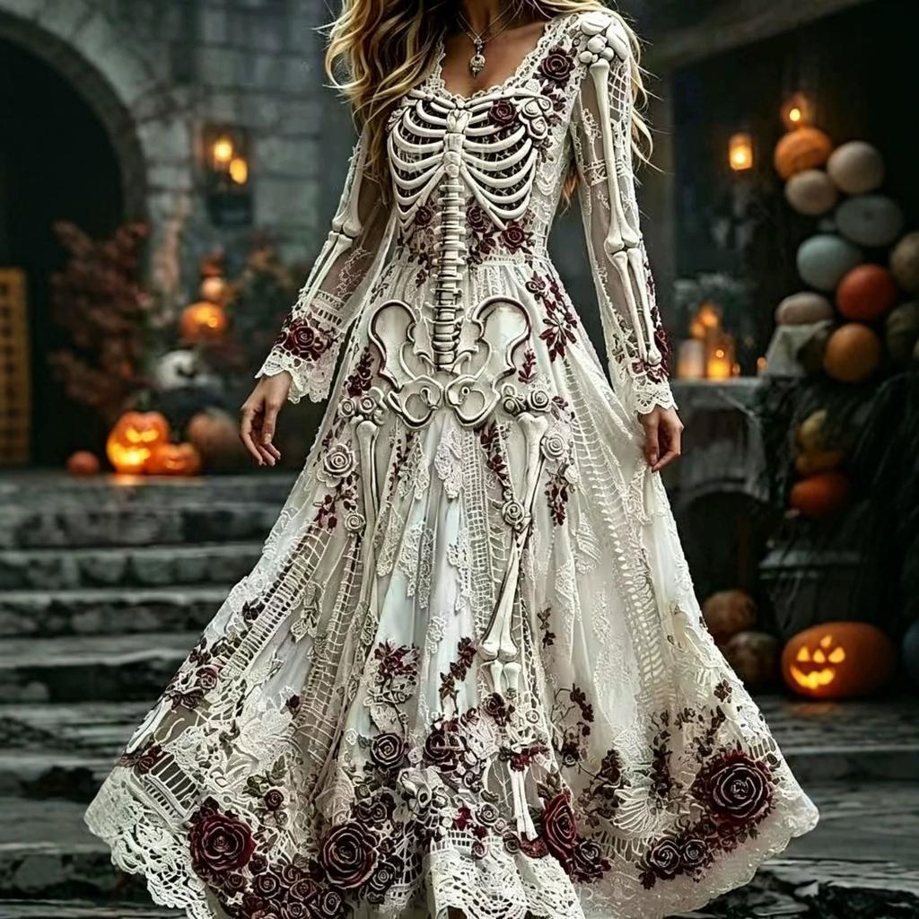 Hot Sale Craft V-Neck Sweet Ladies Halloween Dress Ladies Dress