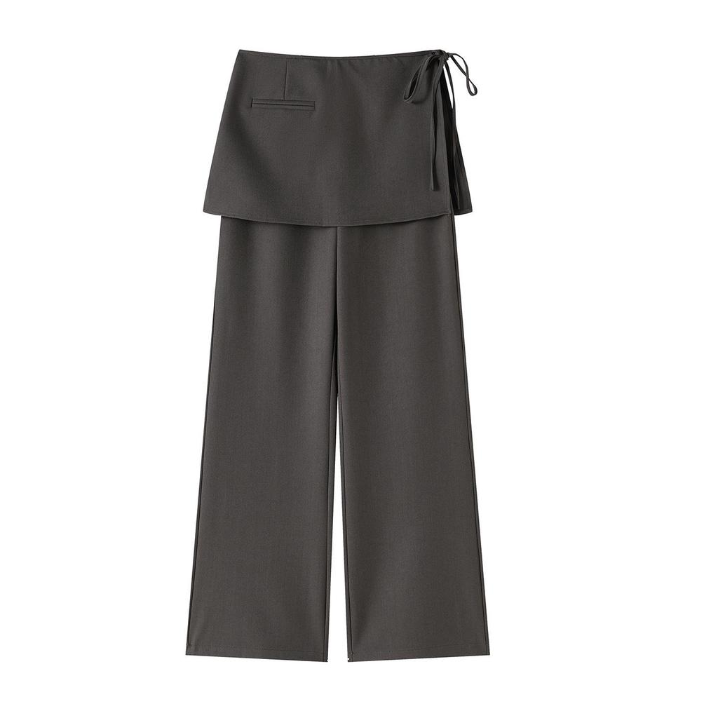 Design-Forward High-Waisted Drapey Skirt Pants Suit - Slim-Fit Casual Wide-Leg, Spring/Summer 2026