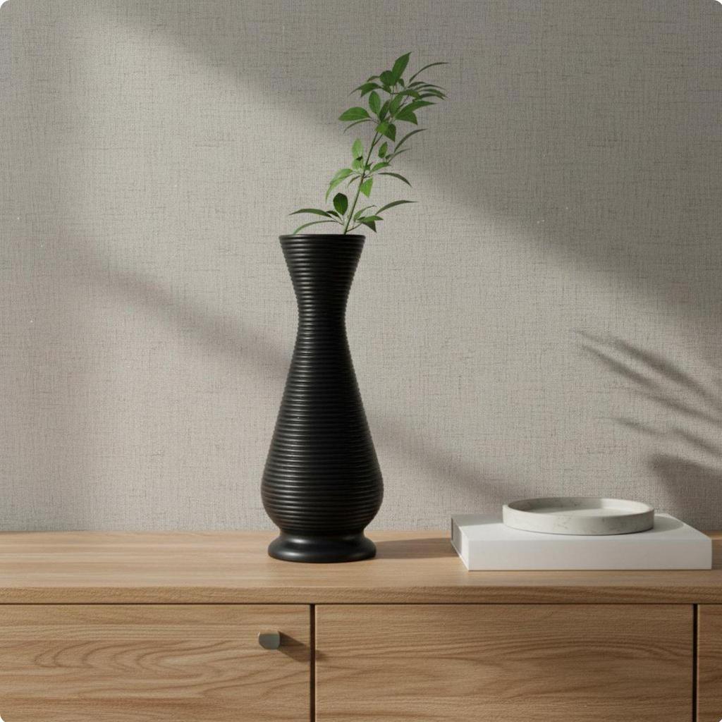 Gourd Shaped Vase Nordic type Tall Ribbed Vase Holds Floral Water Holder Container for Living Room, Office, Entryway