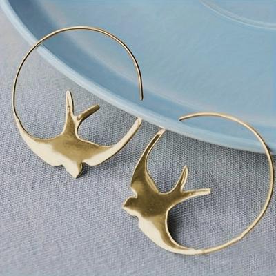New Silvery/Golden/Rose Golden Color Swallow Bird Thin Hoop Earrings for Women Prevent Allergy Minimalist Ear Jewelry