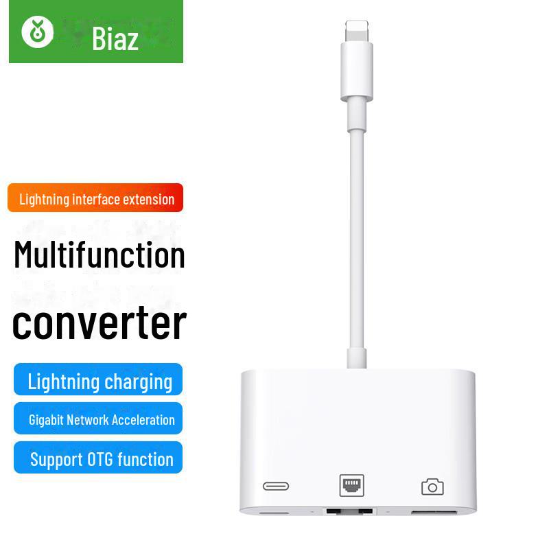 

Biaz Lightning to RJ45 Adapter [100M Ethernet + Charging + USB 3.0] білий