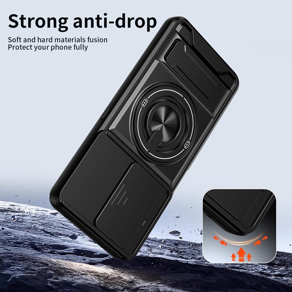 KEYSION Magnetic Phone Case for HONOR X8d Slide Camera Protection Upright Kickstand 360°Ring Shockproof Back Cover for Honor X8d