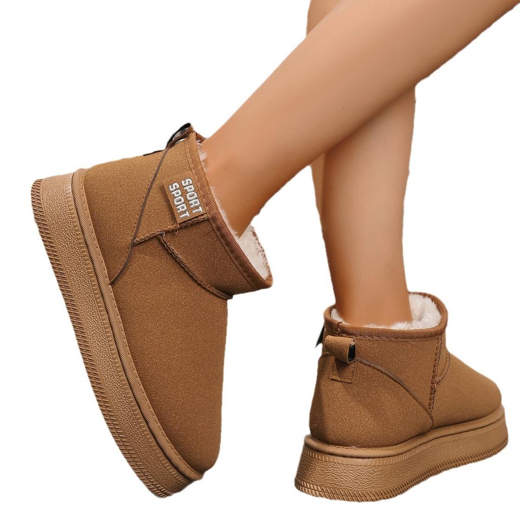 Snow shoes women's large size winter new flat-bottomed short cotton shoes piled thickened warm snow boots women