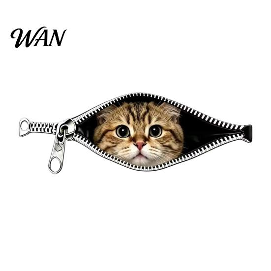 Realistic Pattern Car Sticker Stickers Zipper Cat Shape Adhesive Waterproof Scratch Cover Durable Decals for Cars Electric Vehicles Windows Cute Body