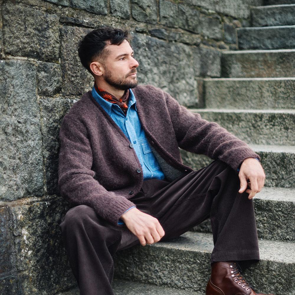 Guernsey Woollens Alpaca V-Neck Cardigan - Brown