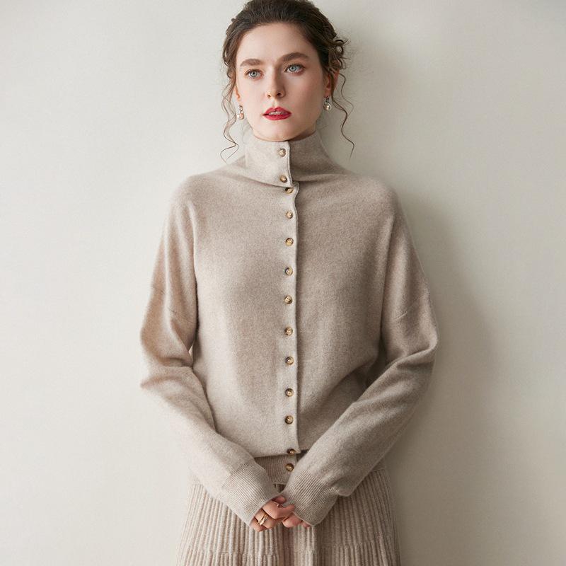 2026 Autumn/Winter Women's Cashmere High-Neck Loose Knit Cardigan Sweater