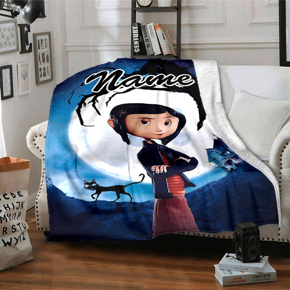 Customizable Coraline4 Throw Blanket – Personalized Name, All-Season Cozy Snug Blanket, Machine Washable, Personalized Blanket