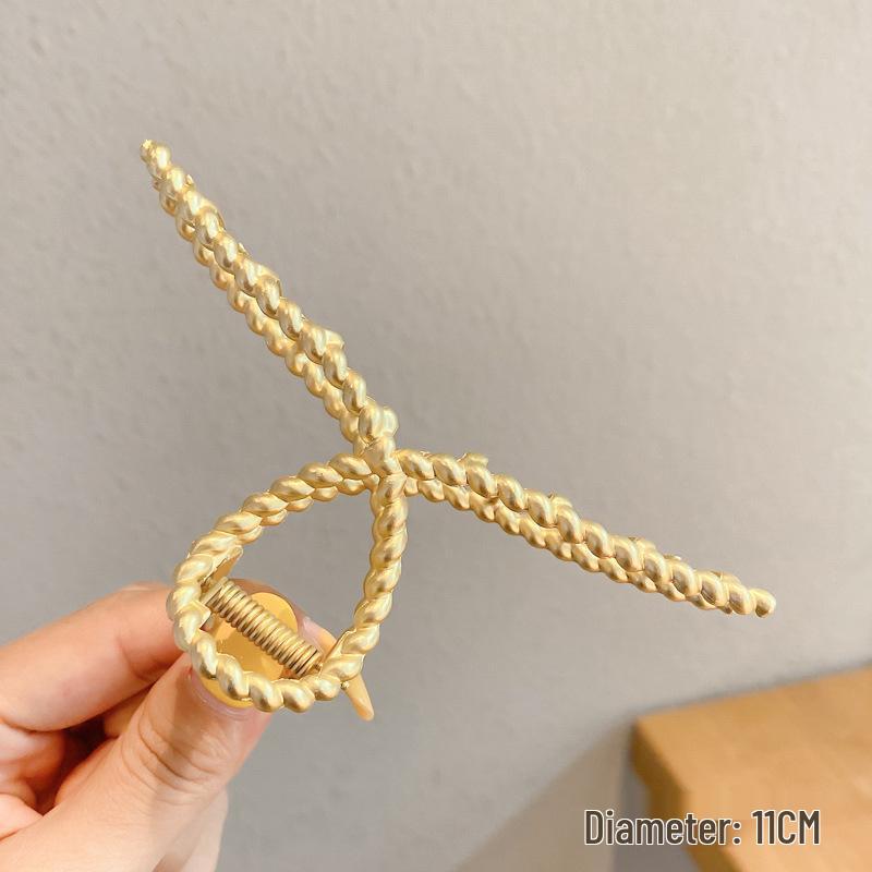 Korean-Style Pearl Metal Hair Claw Clip - Simple, Large, Elegant Shark Clip for Girls