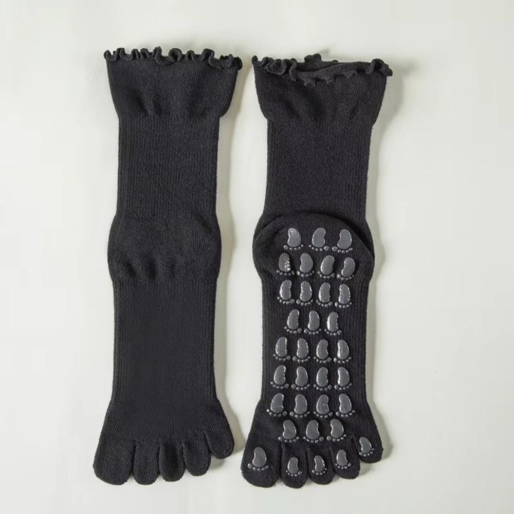 Non-Slip Silicone Five-Toe Yoga Socks Cotton Mid-Calf Yoga Socks Pilates Grip Socks Ballet