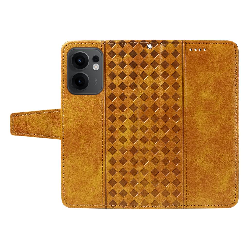 For Oppo Reno13 F 4G/Oppo Reno13 F 5G Leather Case Wallet Stand Grids Imprinted Phone Cover with Strap