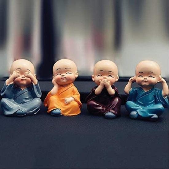 Resin Buddha Monk Statues, Small, Multicolour, Set of 4