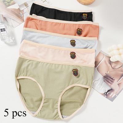 5 SZT. Bawełniane Majtki Damskie ze Średnim Stanem Bezszwowe Majtki Dziewczęce Miękkie Oddychające Jednokolorowe Bielizna