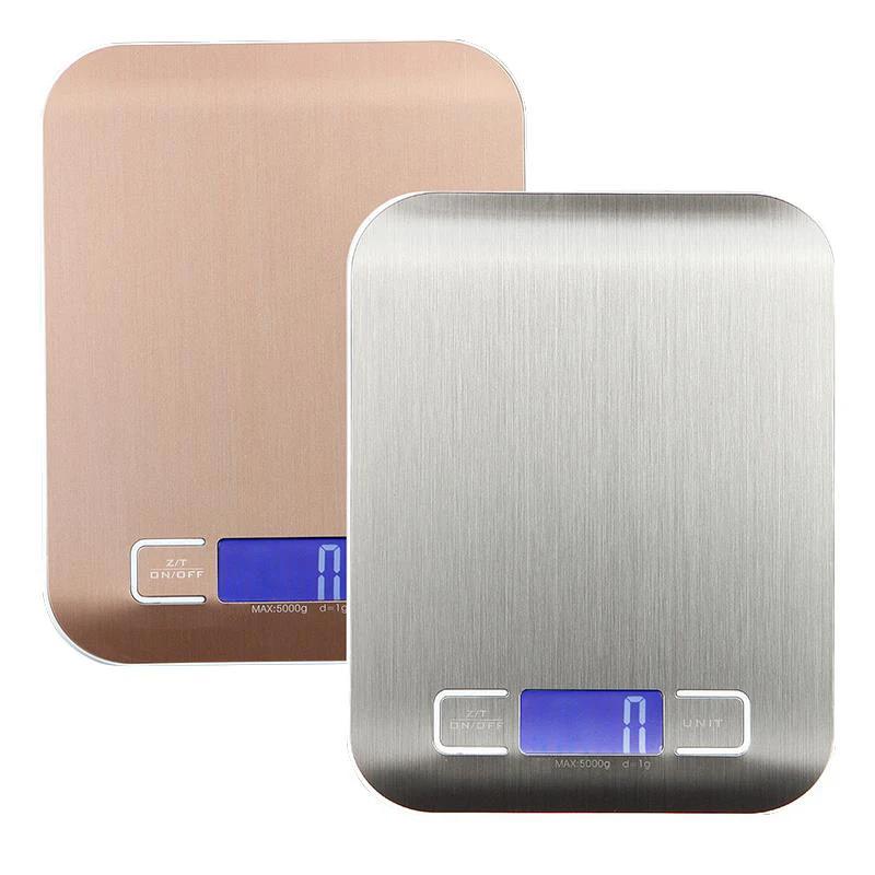 Balanza de Cocina Digital con Retroiluminación 5kg/1g O 10kg/1g Plataforma de Acero Inoxidable Balanza de Pesaje Balanza de Alimentos Oro Rosa / Plata