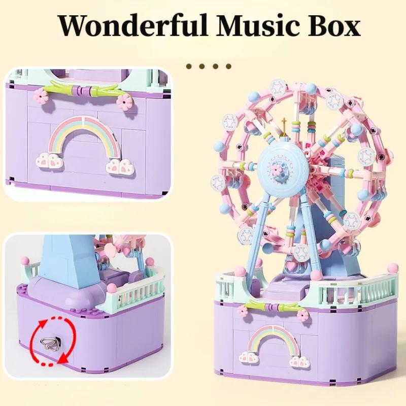 710Pcs Mini Building Blocks Music Box Building Rotating Carousel Ferris Wheel Building Block For Girls Children Toys