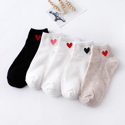 5 Pairs Women Love Heart Short Socks Spring Summer Ankle Socks Girls Casual Fashion Soft Breathable Cotton Invisible Boat Socks