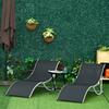 Set of 2 Folding Garden Loungers In Aluminum and Texteline. 61x165x63cm. Black