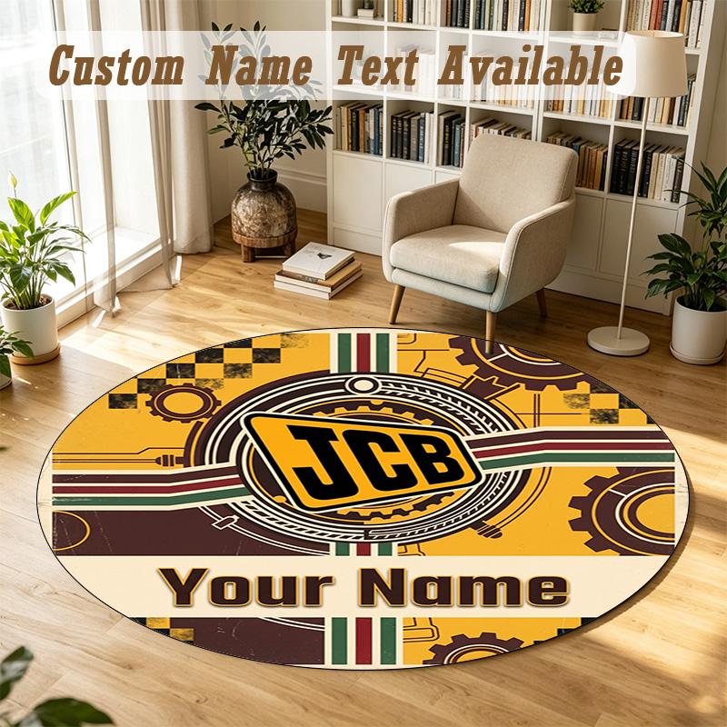 Round Rug Custom NameJCB Pattern Non Slip Carpet Home Floor Decor