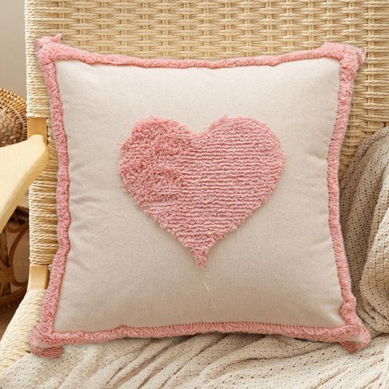 Valentine's Day Throw Pillow Cover 18" X 18" 3D Embroidered Soft Tufted Pink Pillowcase Plush