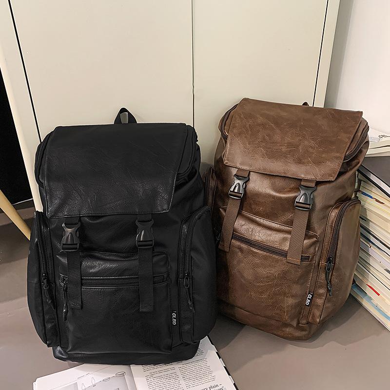 Trendy cool large-capacity travel backpack cross-border new PU retro simple computer backpack high school college student schoolbag