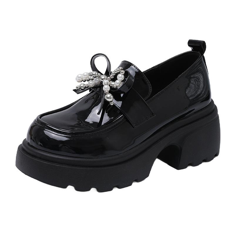 Platform women's autumn skirt British style small leather shoes bow casual shoes
