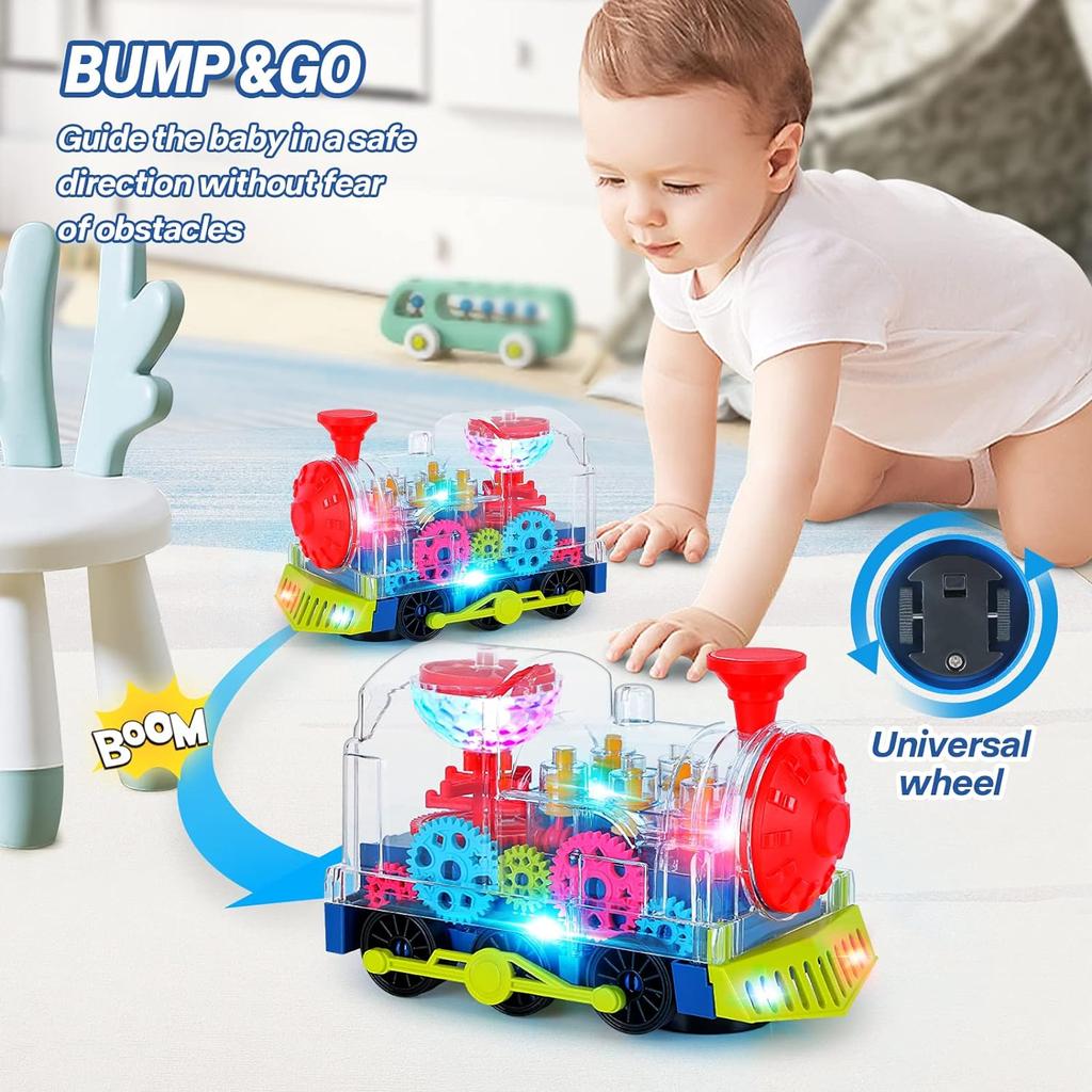 1Pc Electric Train Toy For Kids Transparent Gear Crawling Train With Light And Music Early Educational Toys Train Toys For Kids