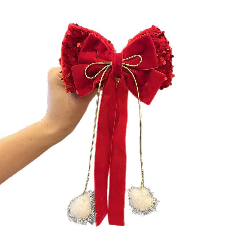 Children's Red Chinese Style Bow Hair Clip - New Year Accessory for Girls