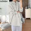 VONDA Oversized Women Casual Long Sleeve Striped Loose Hooded Shirts Blouse