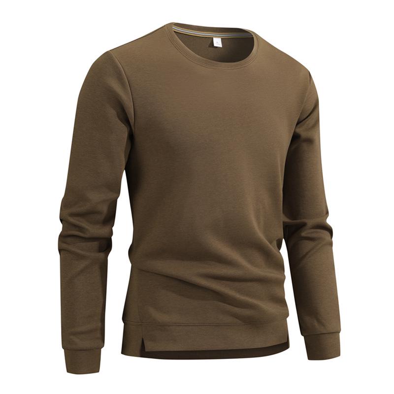 

Men s Casual Versatile Round Neck Long Sleeve Hoodie T-Shirt - Autumn/Winter Solid Color Base Layer XL