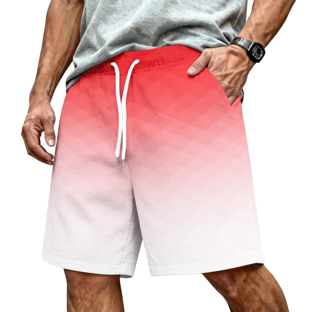 Men Casual Drawstring Waist Athletic Shorts Relaxed Fit Lightweight Breathable Fabric Gradient Print Elastic Waistband