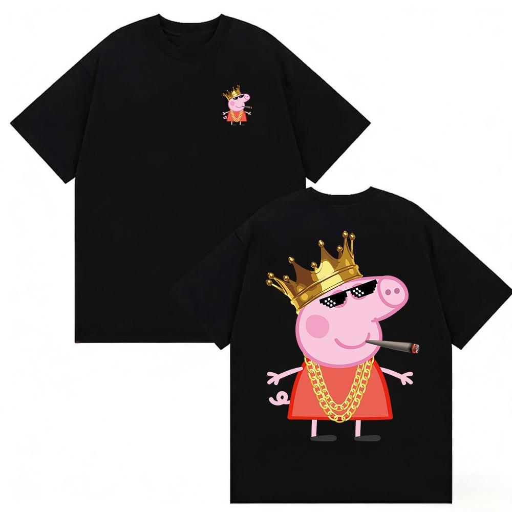 Summer Peppa Pig Page Cartoon Pattern Printed T-shirt Kids Unisex Breathable Loose Casual
