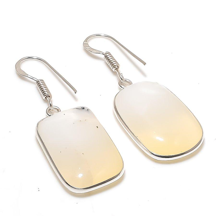 Natural Dendrite Opal Gemstone 925 Sterling Silver Jewelry Earring 1.62" AE-12422