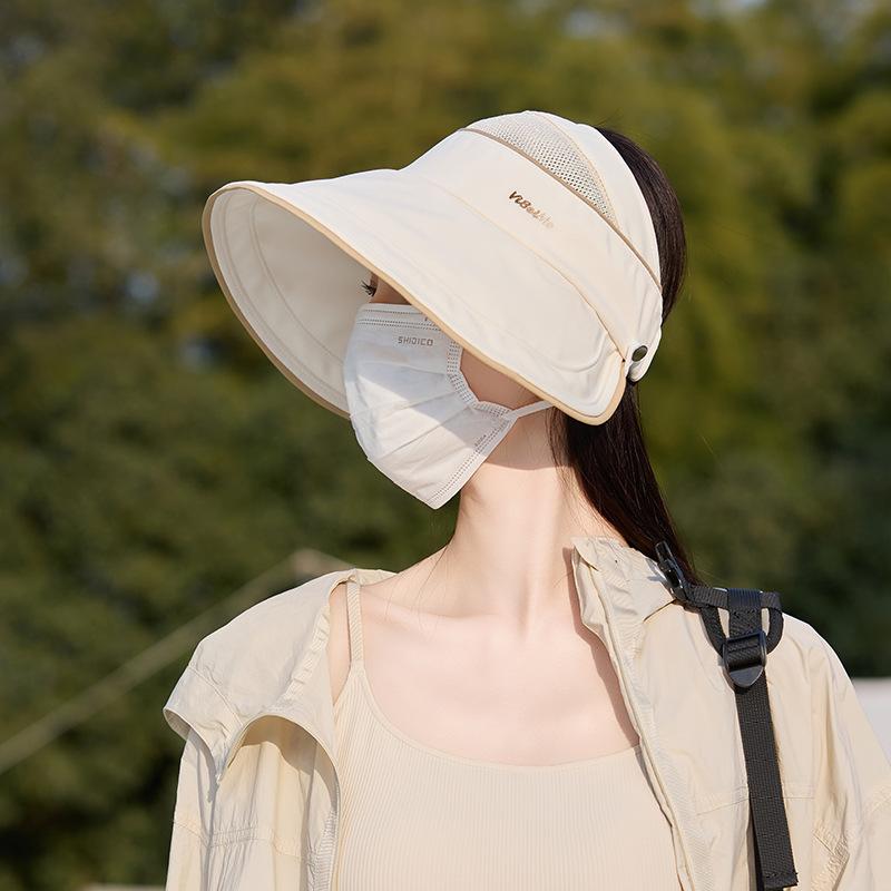 Ice silk can be hung mask empty top hat women breathable face cover ponytail sunscreen hat travel UV protection bucket hat