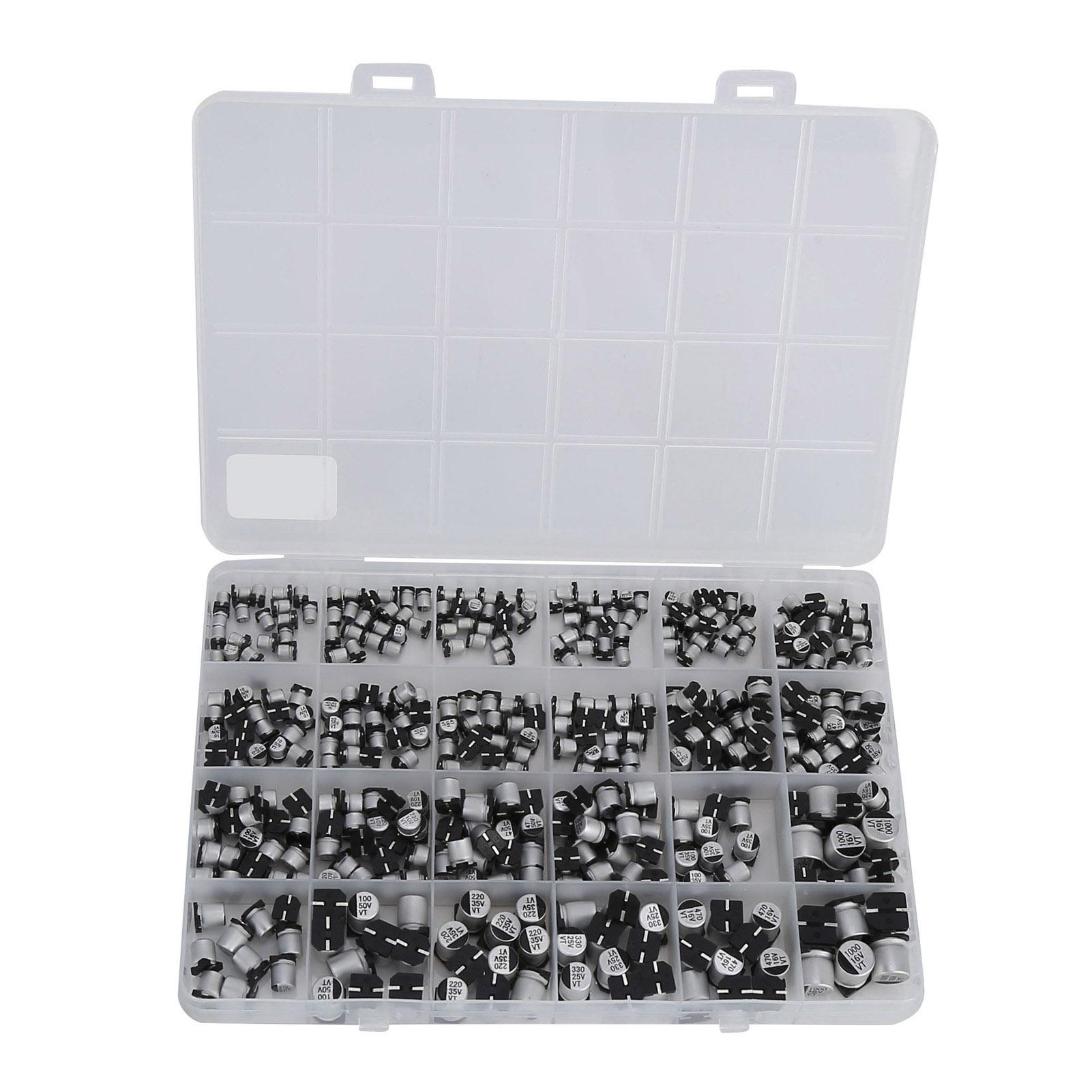 

400 шт. SMD електролітичний конденсатор 24 номінали алюмінієвий 1 мкФНабір аксесуарів 1000 мкФ 6,3 В50В