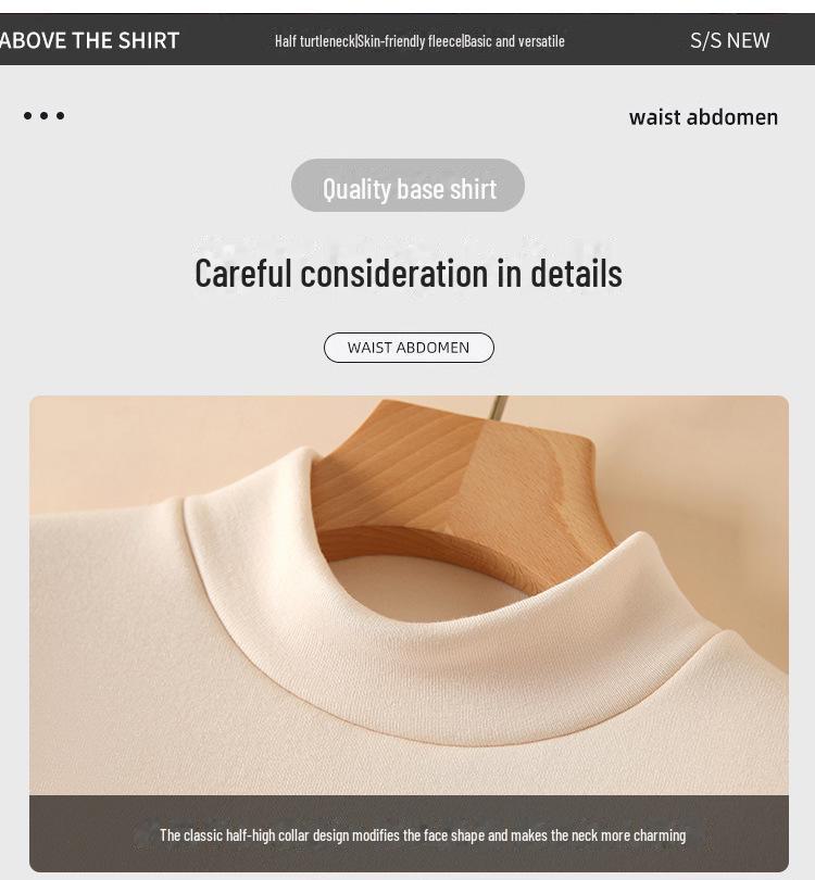 Women's Modal Velvet Half-High Collar Long-Sleeved Slim Warm Bottoming Shirt for Autumn and Winter