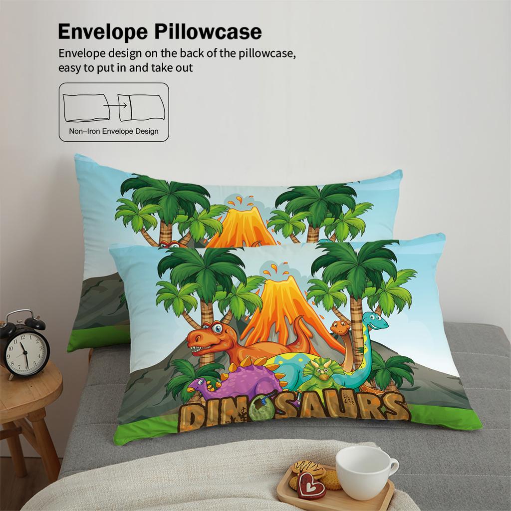 3-piece down duvet cover cartoon dinosaur zoo pattern print (1 down duvet cover+2 pillowcases, no core) boy and girl bedding set