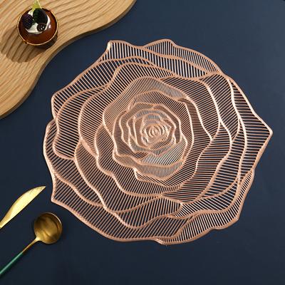 Rose PVC Hollow Placemat, Valentine's Day Bronzing Western Food Mat, Nordic Wind Waterproof, Oil-proof and Heat Insulation Mat